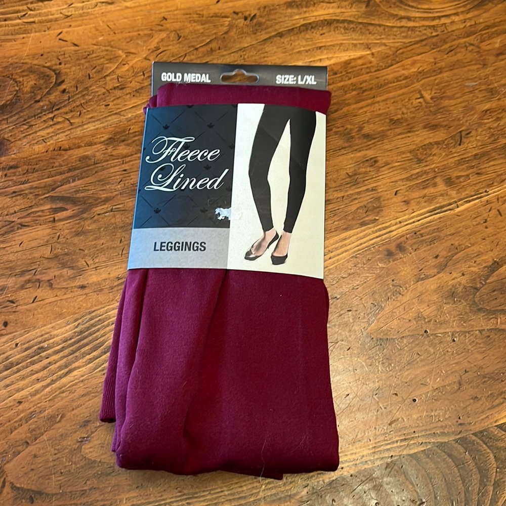 NWT Gold Medal Fleece Lined Leggings Size L/XL - Burgundy
